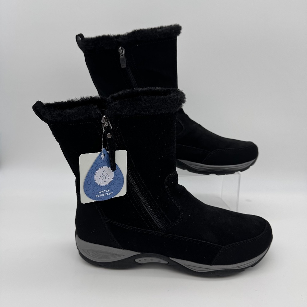 Easy Spirit Womens Black Leather Boots 11 Faux Fur Lined NEW